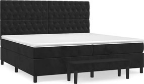 vidaXL Pat box spring cu saltea, negru, 200x200 cm, catifea