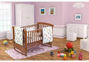 Set patut bebe, Somnart, cearceaf cu elastic pentru saltea 60x120x10, pernuta 37×55, pilota 100×105, aparatori 180x45, model Ursuleti