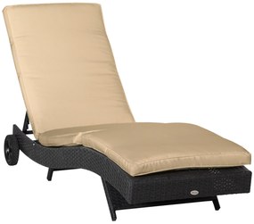 Outsunny Șezlong de Grădină din Ratan PE Negru cu Spătar Reglabil și Pernă Captușită pentru Relaxare Optimală 207x70x70cm | Aosom Romania