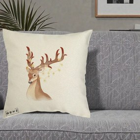 Perna Decorativa Ren cu Luminite de Craciun, 40x40 cm, Ecru, Husa Detasabila, Perna Inclusa, BEKZ®
