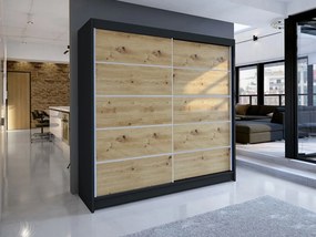 Dulap cu uși glisante Bastian IV (negru + stejar artizanal) (fără iluminare). 1060470
