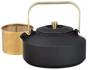 Ceainic din fonta cu infuzor Kinghoff KH 1935, 1 l, Interior emailat, Inductie, Negru