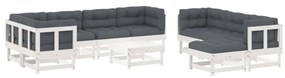 3186075 vidaXL Set mobilier de grădină cu perne, 10 piese, alb, lemn masiv