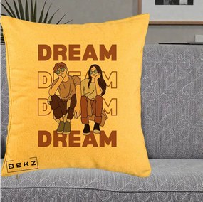 Perna Decorativa Dream Couple Aesthetic, 40x40 cm, Galben, Husa Detasabila, Perna Inclusa, BEKZ®