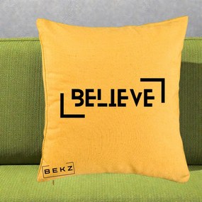 Perna Decorativa Believe Minimalist, 40x40 cm, Galben, Husa Detasabila, Perna Inclusa, BEKZ®