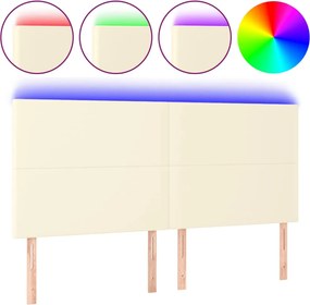 vidaXL Tăblie de pat cu LED, crem, 200x5x118/128 cm, piele ecologică
