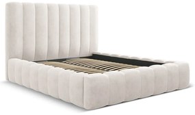 Pat matrimonial crem tapițat cu spațiu de depozitare cu somieră 180x200 cm Kelp – Micadoni Home