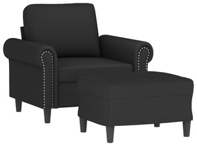 Fotoliu canapea cu taburet, negru, 60 cm, catifea Negru, 92 x 77 x 80 cm