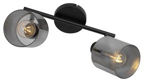 Plafonieră cu spoturi neagră cu sticlă fumurie 2 lumini reglabile - Laura