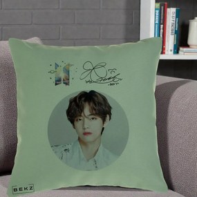 Perna personalizata K-pop BTS V Taehyung Portret Cerc Autograf, 40x40 cm cu Umplutura, Verde, BEKZ