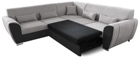 Canapea colțar extensibilă VISEU, orientare stânga, gri/negru, cu spațiu de depozitare, configurație în L