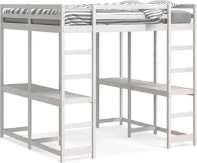 vidaXL Cadru pat supraetajat cu birou/scară, alb, 180x200 cm, lemn pin