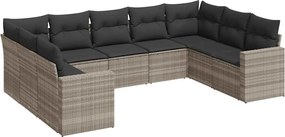 vidaXL Set canapele de grădină cu perne, 9 piese gri deschis poliratan