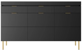Comodă Sentia 157 cm cu trei uși și trei sertare - negru / auriu