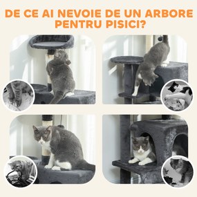 PawHut Ansamblu de joacă pentru pisici cu 2 căsuțe, culcuș și Hamac, 140 cm, Gri | Aosom Romania