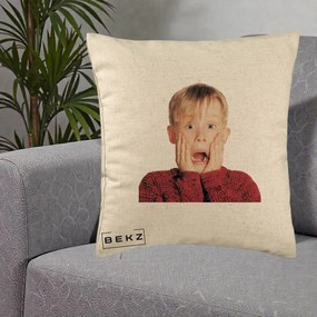 Perna Decorativa Kevin Singur Acasa, 40x40 cm, Bej, Husa Detasabila, Perna Inclusa, BEKZ®