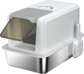 PawHut Litieră pentru pisici închisă cu tavă din oțel, lopățică și pungi filtrante, din PP, 40.5x60.5x41.5 cm | Aosom Romania