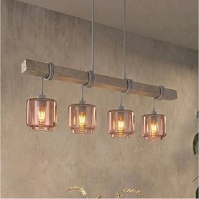 Brilagi - Lustru suspendat pe cablu WOOD GLASS 4xE27/60W/230V pin/gri/bej fumuriu