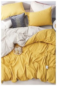 Lenjerie de pat galben-crem din bumbac pentru pat dublu-extins și cearceaf 200x220 cm – Mila Home