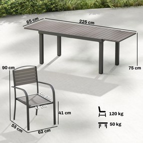 Outsunny Set extensibil pentru luat masa în aer liber 9 piese, masă din aluminiu, 8 scaune, Gri | Aosom Romania
