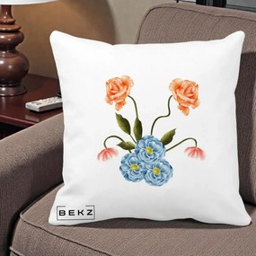Perna Decorativa Trandafiri si Bujori Acuarela, 40x40 cm, Alba Mata, Husa Detasabila, Perna Inclusa, BEKZ®