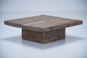 Măsuță de cafea pătrată din lemn de stejar, natur, cu bază centrală masivă, aspect rustic, finisaj mat, 30 x 90 x 90 cm, „Country”
