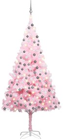 vidaXL Brad Crăciun pre-iluminat cu set globuri, roz, 240 cm, PVC
