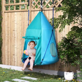 Leagan pentru gradina pentru copii 3–8 ani, Ø100cm, franghii reglabile, albastru | Aosom Romania