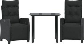 vidaXL Set mobilier de grădină cu perne, 3 piese, negru, poliratan