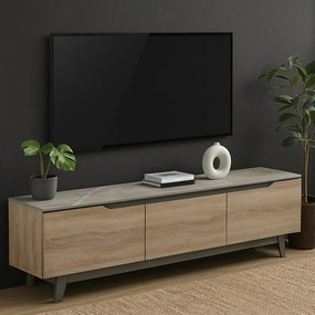 Comoda TV Kasandra, nuanta marmura bej-sonoma, 180 x 35 x 48.5 cm