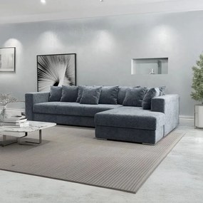 Colțar extensibil dumonde cu ladă de depozitare si sezut confortabil din spuma high-density, Gloria Euphoria Grafit II 320x183 cm