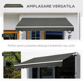 Outsunny Copertina Soare de Exterior cu Brate 3.5x2.5m Reglare cu Manivela, Metal si Poliester Gri