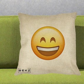 Perna Decorativa Emoji Zambet Mare, 40x40 cm, Crem, Husa Detasabila, Perna Inclusa, BEKZ®