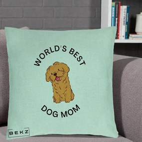 Cadou pentru Iubitorii de Caini - Perna Personalizata World's Best Dog Mom, 40x40 cm, Verde Menta, Husa Detasabila, Perna Inclusa, BEKZ®