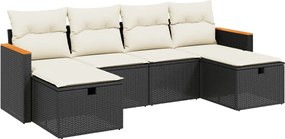 vidaXL Set mobilier de grădină cu perne, 6 piese, negru, poliratan