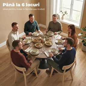 HOMCOM Masă rotundă de dining pentru 6 persoane, Ø110x78 cm, cu bază din oțel, maro cu efect de lemn | Aosom Romania