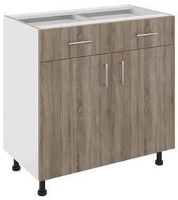 Corp Baza Karo, 2 Sertare, 2 Usi, Stejar Sonoma Inchis/Alb, 80 x 50 x 80 cm