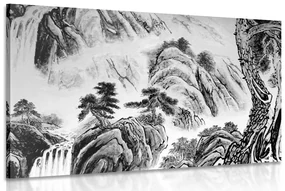 Tablou pictura peisagistică chineză în design alb-negru