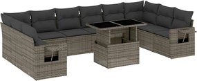 vidaXL Set canapele de grădină cu perne, 11 piese, gri, poliratan