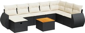 vidaXL Set mobilier de grădină cu perne, 9 piese, negru, poliratan