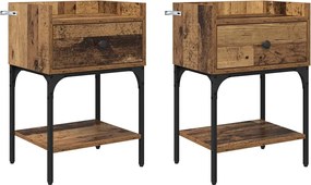 vidaXL Noptieră 2 pcs Lemn vechi 40 x 29 x 60 cm Lemn compozit