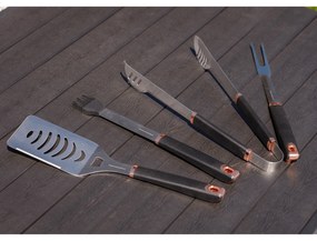 TEMPO-KONDELA LINTON, unelte pentru grătar, set de 4, negru/ roz auriu