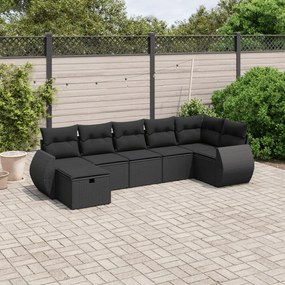 3264121 vidaXL Set canapele de grădină cu perne, 7 piese, negru, poliratan