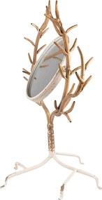 Oglinda de masa, bej, din metal, cu detalii in forma de coarne de cerb, aspect vintage, 51x37x65 cm
