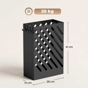 HOMCOM Suport pentru Umbrele de Design cu Tavă pentru Colectarea Picăturilor și 4 Cârlige din Metal, 28x14x41cm, Negru | Aosom Romania