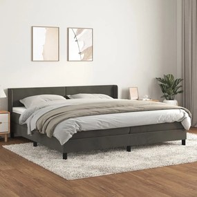 Pat box spring cu saltea, gri inchis, 200x200 cm, catifea Morke gra, 200 x 200 cm, Design simplu