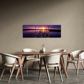 Tablou cu barci pescărești în port (cu ceas) (90x30 cm)