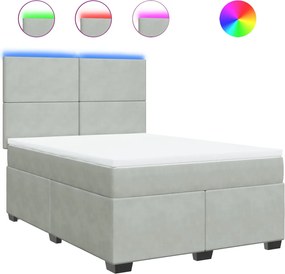 vidaXL Pat box spring cu saltea, gri deschis, 160x200 cm, catifea