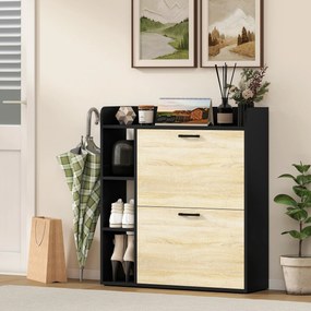 HOMCOM Dulap pentru pantofi slim cu 2 sertare și 3 compartimente deschise, Capacitate 15 perechi, 83x24x90.5 cm, Negru | Aosom Romania