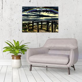 Tablou pe sticlă cu curcubeu deasupa mării (70x50 cm)